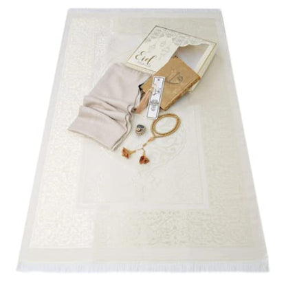 VOGUEHOMEDECOR Eid Mubarak Gift Box For Women, Eid Favor Set | Quran, Shawl, Prayer Rug, Misbaha, Bookmark Islamic Gift Set For Her | Muslim Eid Gift Set (White)