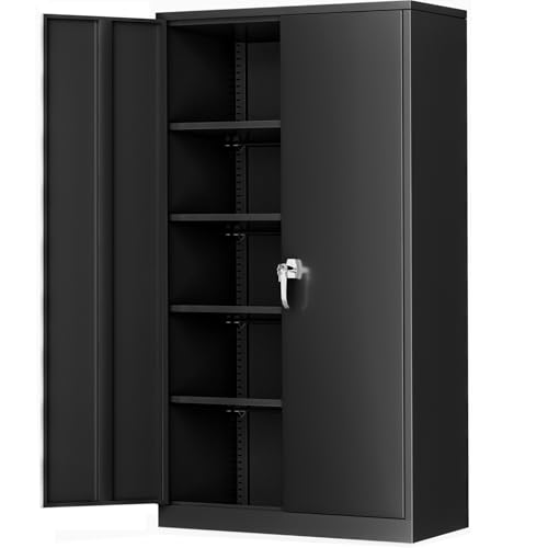 Greenvelly Steel SnapIt Storage Cabinet, 72" Locking Metal Garage Storage Cabinet with 4 Adjustable Shelves, 2 Doors and Lock for File, Office, Garage, Home (Black) - color: Black, size: 72" Storage Cabinet