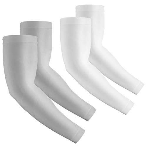 2 Pairs UV Protection Cooling Arm Sleeves Compression Sun Sleeves for Men Women Youth, Tattoo Cover Up, UPF 50 - color: 2 Pairs: 1 Pair White & 1 Pair Light Gray