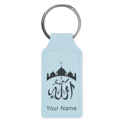 LaserGram Rectangle Keychain, Allah 2, Personalized Engraving Included (Light Blue) - color: Light Blue