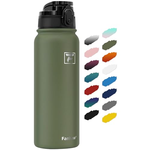 Fanhaw 20 oz Insulated Stainless Steel Water Bottle with Anti-Dust Chug Lid, Leakproof Vacuum Metal Everyday Use Bottle for Kids, Teens & Adults, Back to School Essentials (Olive Green) - color: Olive Green, style: 20 Ounces