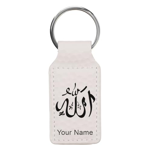 LaserGram Rectangle Keychain, Allah 1, Personalized Engraving Included (Golf White) - color: Golf White