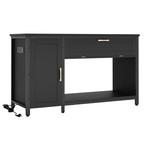 Bestier 55-75 Gal Fish Tank Stand with Power Outlet & LED Light, Black | RGB Led 22 Modes, Storage Cabinet With 3-Level Adjustable Shelf, Pull-Out Drawer, 37X18 In, 726Lbs Capacity, 4 Leveling Feet - size: 55-75 Gallon