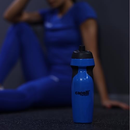 Capelli Sport Sports Water Bottle, Plastic Squeeze Water Bottle with Easy Open Nozzle and Grip Panels, Blue, 18.5oz - color: Blue