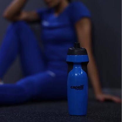 Capelli Sport Sports Water Bottle, Plastic Squeeze Water Bottle with Easy Open Nozzle and Grip Panels, Blue, 18.5oz - color: Blue