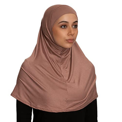 TheHijabStore.com Women's 2 Piece Amira Jersey Hijab - Soft Modal Stretch Head Scarf with Tube Under Scarf Cap - color: Blush Brown