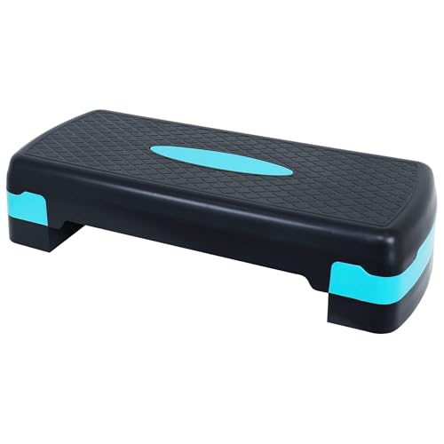 Fitvids Aerobic Step Platform Trainer with Adjustable 2-Level Risers, 400 Pound Weight Capacity – Non-Slip Exercise Stepper - color: Black/Blue