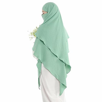Khalat Muslim Prayer Hijab - 2 Layers Soft Breathable Islamic Dubai Women's Instant Long Hijab - color: Light Green