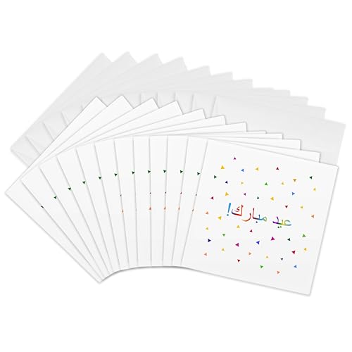 3dRose Eid Mubarak in Arabic happy Eid blessing after Ramadan Muslim holidays 12 Greeting Cards with envelopes