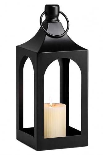 MOZEAL 15" Medium Grace Spire Hanging Lantern - Black Heavy Metal No Glass - Rust-Resistant, in/Out Use, for Centerpieces/Tables/Shelves/Hooks - Vers Event/Home - Vintage Holder for Pillar/LED Lights - color: Black, size: 15“