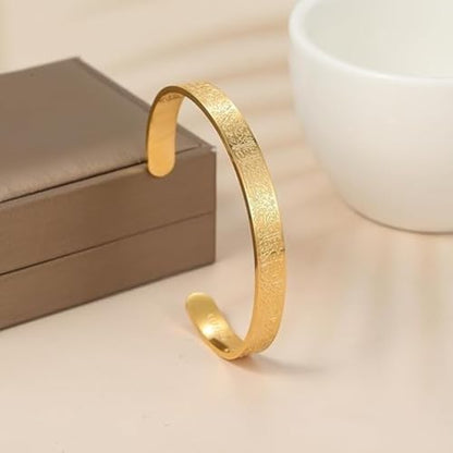Ayatul Kursi Exquisite Stainless Steel Bracelet Islamic Muslim Quran Verse Calligraphy Ramadhan Festival Cuff Bracelet Men Arabic Calligraphy Messenger Jewelry Gift - color: golden