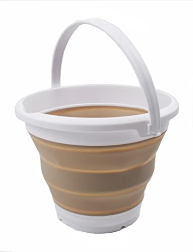SAMMART 5.5L (1.4 Gallon) Collapsible Plastic Bucket - Foldable Round Tub - Portable Fishing Water Pail - Space Saving Outdoor Waterpot. (White/Latte, 1) - color: White/Latte