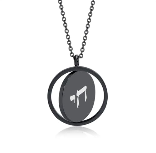 Religious Christian Cross/Freemasonry/Mountain Forest Jewelry 25mm Stainless Steel Round ID Tag Spinner Pendant Necklaces,Hiking Camping Lover Gift - style: Black-Chai Symbol of Life