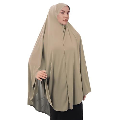 Women Muslim Ramadan Hijab Ready to Wear Long Scarf Jersey Turban Islamic Khimar Abaya Eid Prayer Scarf Saudi Niqab - color: Khaki