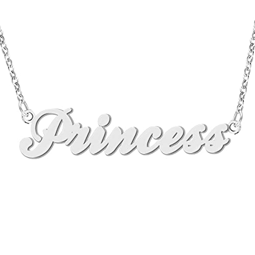 Name Necklace Personalized Engraved Name Pendant for Womens Friends - style: Princess - Silver