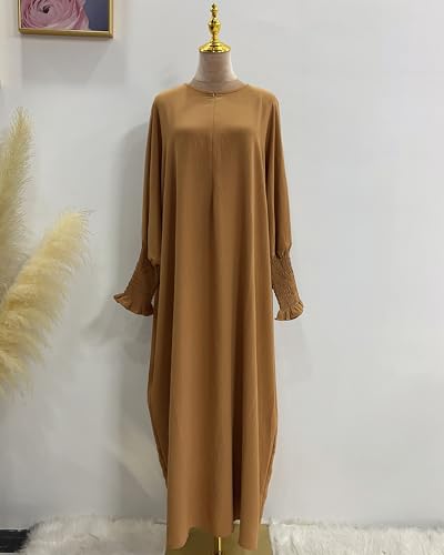 Muslim Prayer Abaya Islamic Women's Khimar Pure Color Hijab Dress Long Sleeve Dubai Kaftan - color: Khaki