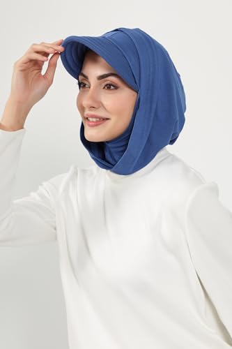 Aisha's Design Full Coverage Cotton Bonnet Hijab with Visor Modest Underscarf Bonnet - color: Indigo
