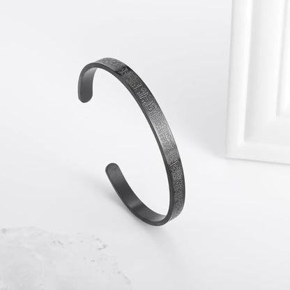 Ayatul Kursi Exquisite Stainless Steel Bracelet Islamic Muslim Quran Verse Calligraphy Ramadhan Festival Cuff Bracelet Men Arabic Calligraphy Messenger Jewelry Gift - color: black