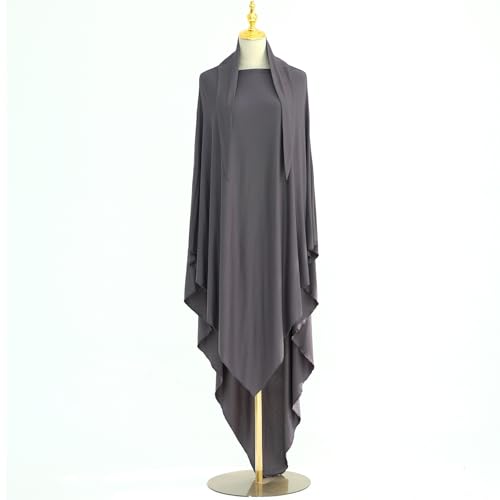 khalat Muslim Stretch Hijab Solid Color Full Cover Hijab for Women V-shaped Fashion Daily Prayer Hijab - color: Dark Gray