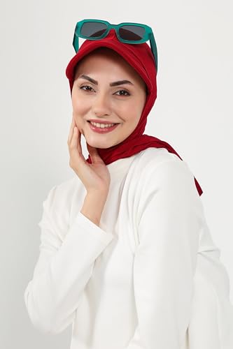 Aisha's Design Full Coverage Cotton Bonnet Hijab with Visor Modest Underscarf Bonnet - color: Dark Red