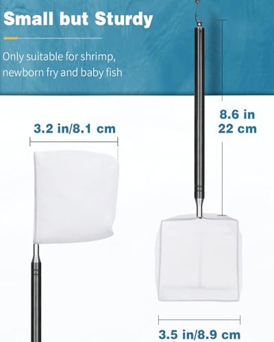 Pawfly 4 Inch Aquarium Soft Square Fine Shrimp Net, Tiny Fish Tank Net for Small Ponds, Extendable Stainless Steel Handle - color: Black Square, size: 4 Inch