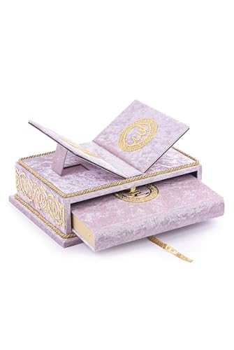 ihvan online, The Holy Arabic Quran Gift Set, Book Stand Holder, Desktop Quran Holder, Rehal, Velvet Covered Chest Rihal, Decorative Islamic Gifts for Muslims, Pink - color: Pink