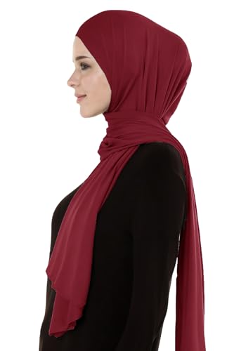 Lina & Lily Breathable Premium Modal Woven Hijab Head Scarf Shawl Wrap for Muslim Women Lightweight - color: Dark Red
