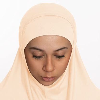 TheHijabStore.com Women's 2 Piece Amira Jersey Hijab - Soft Modal Stretch Head Scarf with Tube Under Scarf Cap - color: Cream