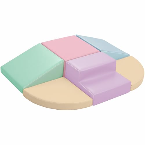 Hoohtoot Foam Climbing Blocks for Children: 6-Piece Soft PU Leather Set - Indoor Climbing and Crawling Toys Play Gym - Children Learning Play Structure for Preschool - style: Yellow/Pink