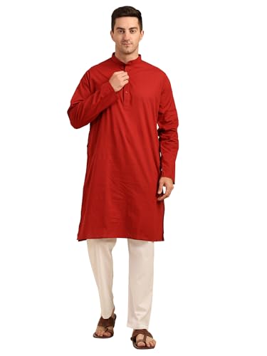 ITOS365 Men’s Cotton Kurta Pajama Set for Men | Ethnic Wear & Yoga Meditation Outfit | Festive, Casual & Daily Wear - color: Maroon, size: X-Large