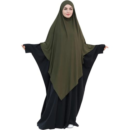 khalat Muslim Stretch Hijab Solid Color Full Cover Hijab for Women V-shaped Fashion Daily Prayer Hijab - color: Army Green