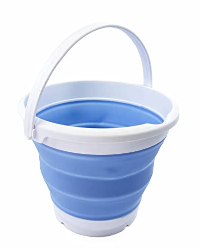 SAMMART 5.5L (1.4 Gallon) Collapsible Plastic Bucket - Foldable Round Tub - Portable Fishing Water Pail - Space Saving Outdoor Waterpot (White/Baby Blue) - color: White/Baby Blue