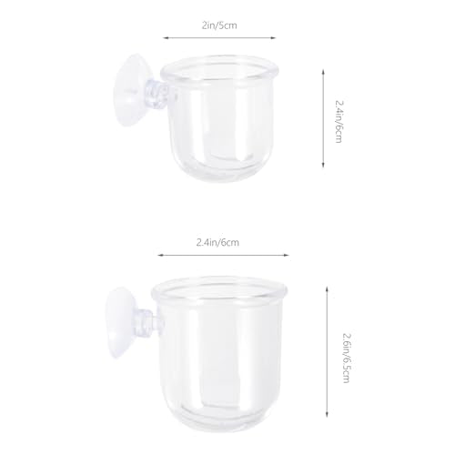 Cabilock 4pcs Acrylic Fish Tank Feeder Cups with Suction Small and Large Water Glass Containers for Aquarium Feeding Ring Betta Fish and Shrimp Food Holder Removable Worm Feeder