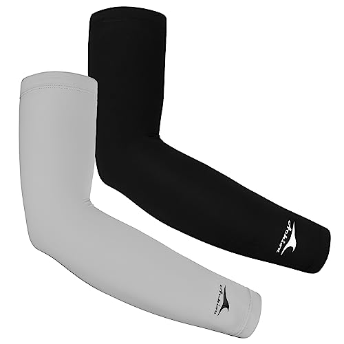 Achiou Cooling Ice Silk Arm Sleeves, Summer UV Sun Protection Compression Sleeves UPF 50+ for Women Volleyball Youth Sports - color: 2 Pairs: 1pair Black, 1 Pair Gray