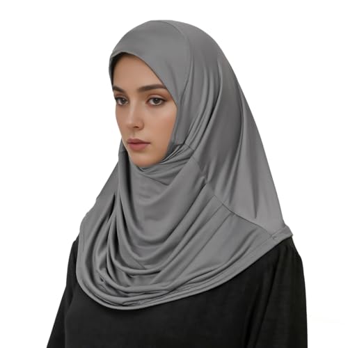 Ready to Wear Hijab for Women Instant Hijab Soft Muslim Scarf for Prayer Islamic Clothes Jersey Abaya - color: Dark Grey