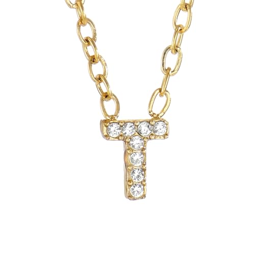 Small Letter Necklace for Women 18K Gold Plated Cubic Zirconia Tiny Initial Necklace Dainty Personalized Name Necklaces - color: T-Gold