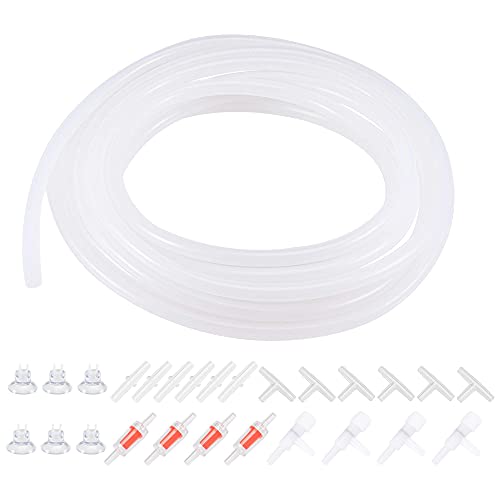 uxcell Silicone Tubing 4mm ID 6mm(1/4") OD 5m Aquarium Air Hose with Check Valves, Suction Cups, Connectors, Regulating Valve