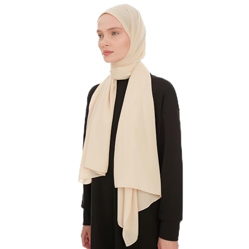 Premium Hijab Scarf for Women - Heavy Chiffon Hijab Muslim Headscarf Shawl - Soft Chiffon Scarf Muslim Headscarf Shawl - color: Beige