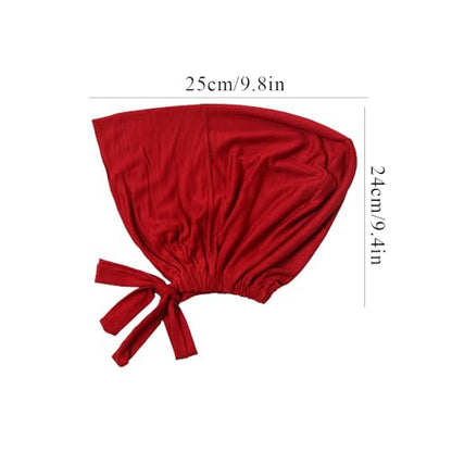 Women Under Scarf Hat Hijab Undercap Islamic Muslim Under Scarf Hijab Cap with Tie-Back Closure - color: Red+marron