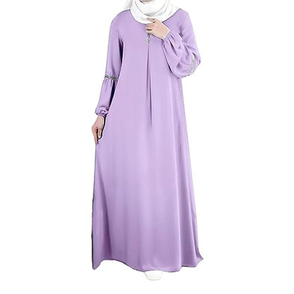 GOKKILRW Womens Solid Color Abaya Maxi Dress Modest Muslim Prayer Robe Long Sleeve Dubai Long Dress Islamic Lightweight Dress - color: Pp2, size: Large