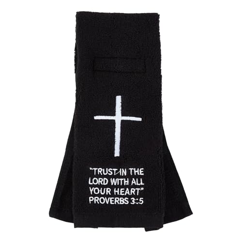 lotoo Black Football Towel with Hook and Loop Closure, Cotton Christian Cross Quarterback Qb Sports Towels for Men Youth Boys Adults - color: Proverbs 3:5(black）