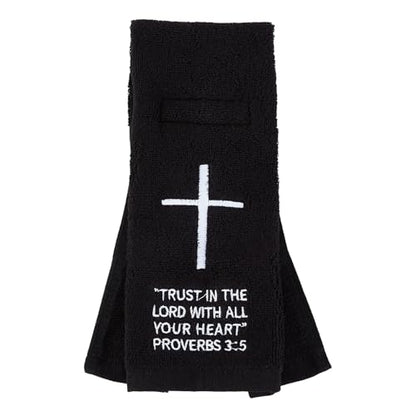 lotoo Black Football Towel with Hook and Loop Closure, Cotton Christian Cross Quarterback Qb Sports Towels for Men Youth Boys Adults - color: Proverbs 3:5(black）