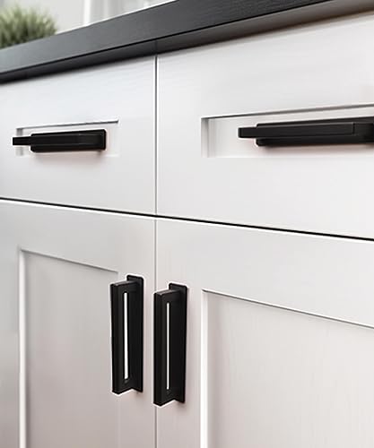 RVPEKUPE Adhesive Cabinet Handles, Matte Black, 4-3/4", 2-Pack | Stainless Steel Feel, Square Bar Grip with Base, Stick On Handle, No Drill Pulls for Drawer Closet Glass Sliding Shower Door - size: Overall Length 4-3/4"