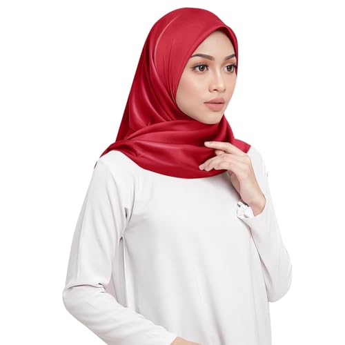 Elegant Satin Jersey Muslim Hijab Scarf Square Soft Head Wrap Scarves Shawl for Women Girls - color: Wine Red(90*90cm)