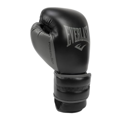 Everlast Powerlock 2 Hook & Loop Boxing Gloves | Fight Training Gloves | Hook and Loop with Durable Hand & Wrist Support | Heavy Bag & Fitness Training - color: Black / Gray, size: 14 oz