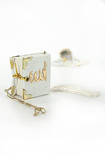 İhvan Online Mini Velvet Quran Set with Islamic Finger Counter, Portable Digital Tasbeeh, Muslim Prayer Beads, Pearl Zikirmatic Beads, 3 Pieces Gift Set for Mevlüt (Cream) - color: Cream