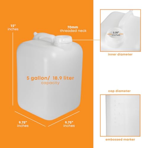 FastRack 5 Gallon Hedpak with Cap (Pack of 2) | BPA-free, Food-Grade, and Leak-Proof | White Water Container | Ideal for brewing, fermentation, or storage