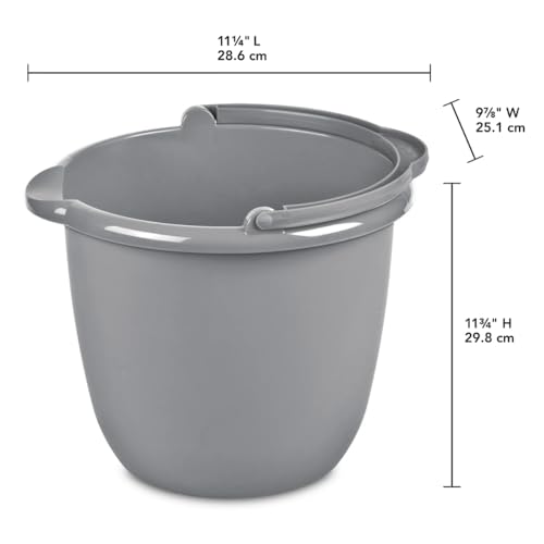 2 Pack 10 Quart Spout Pail – Classic Titanium Gray Plastic Bucket with Pour Spout and Handle for Cleaning, Mopping, Gardening, and Storage Use