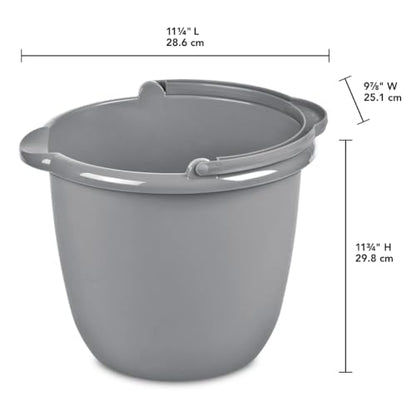 2 Pack 10 Quart Spout Pail – Classic Titanium Gray Plastic Bucket with Pour Spout and Handle for Cleaning, Mopping, Gardening, and Storage Use