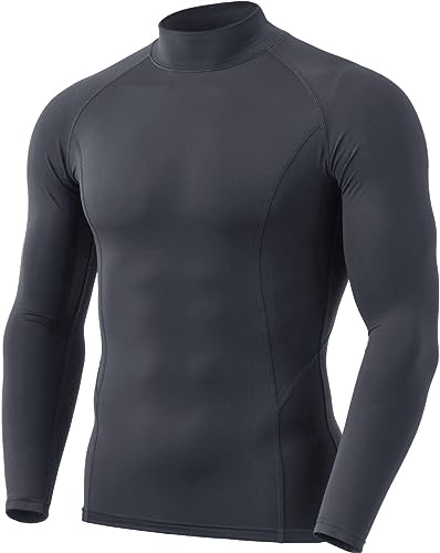 TSLA Men's Thermal Long Sleeve Compression Shirts, Mock/Turtleneck Winter Sports Running Base Layer Top - color: Mock Neck Charcoal, size: X-Small